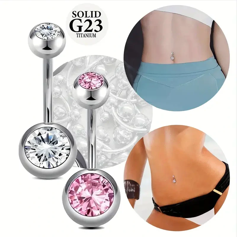 Titanový piercing do pupíku s krystaly zirkonu – G23