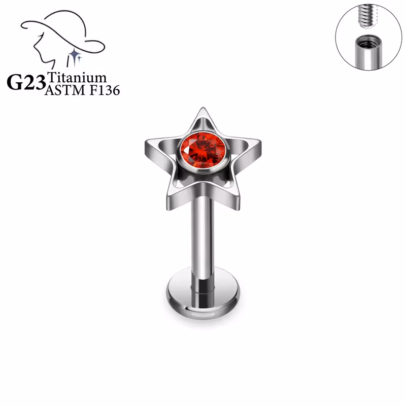 Titanový labret piercing s hvězdičkou – G23 – růžová