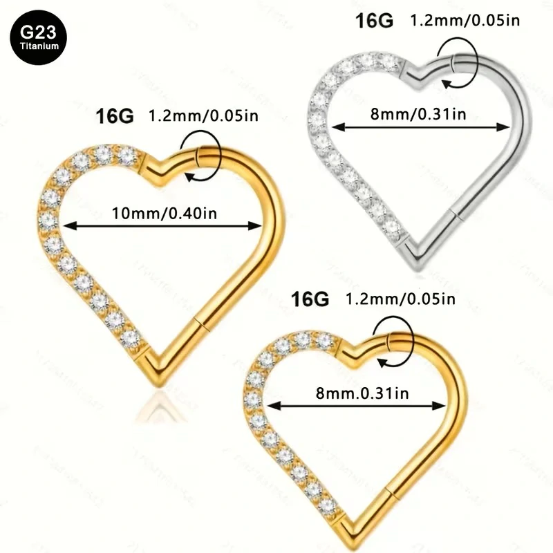 Piercing srdce titan G23 – 8 mm – stříbrná