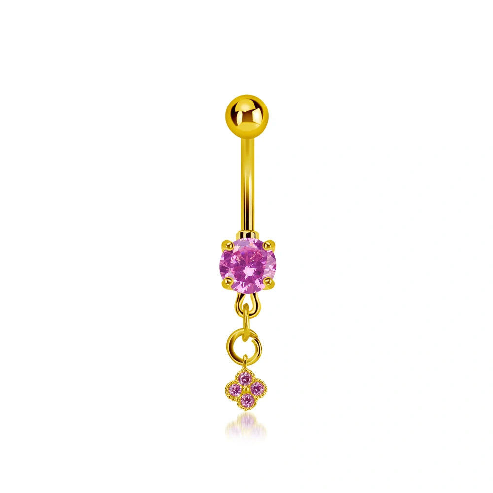 Zlatý piercing do pupíku s kamínkem a řetízkem zakončený kytičkou MDGZ411 InfinityPierce