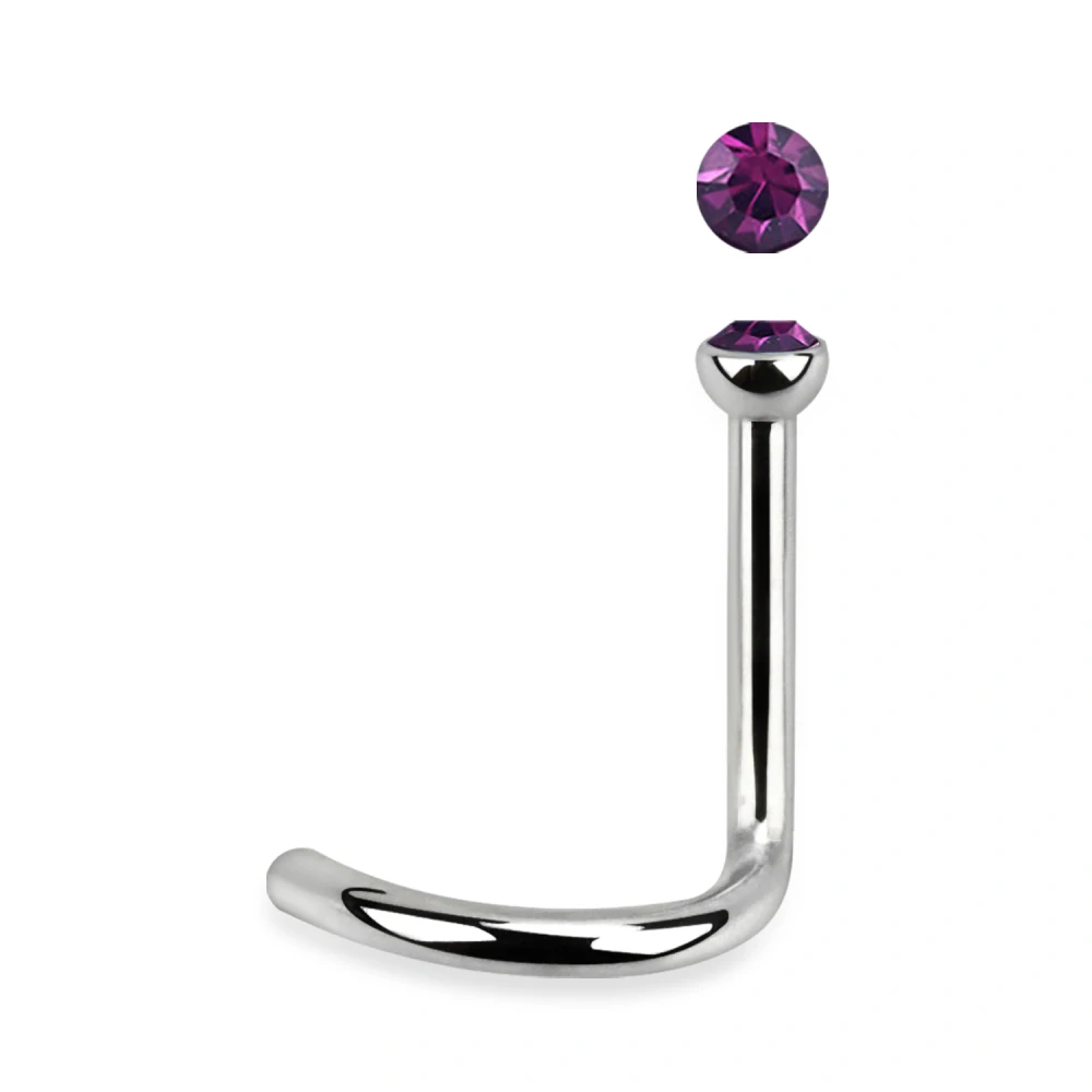 Zahnutý piercing do nosu z chirurgické oceli s kamínky v různých barvách NSC18 InfinityPierce