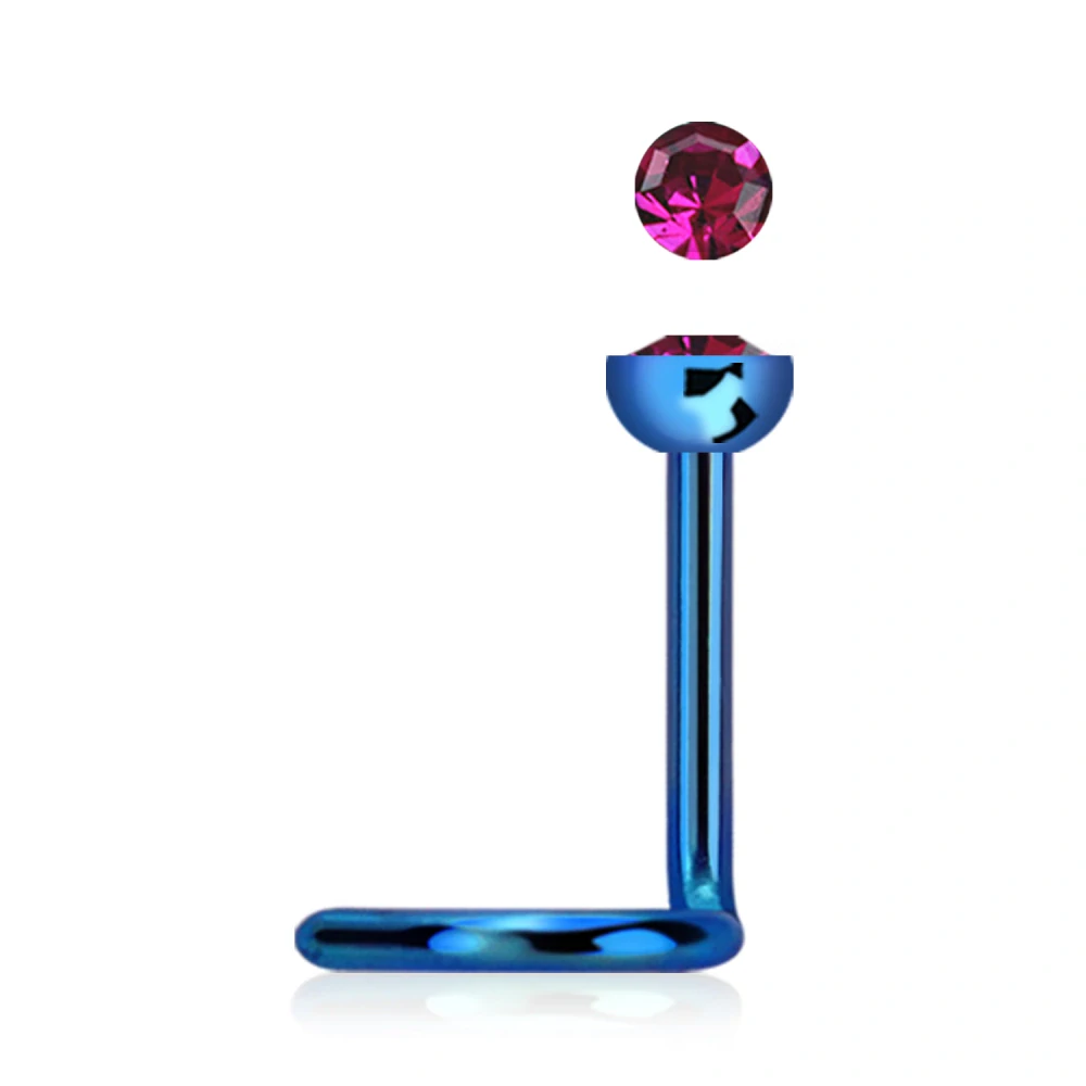 Různěbarevný zahnutý piercing do nosu s kamínky v různých barvách
