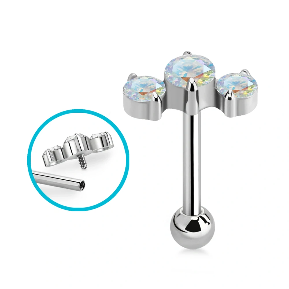 Titanový piercing G23 se závitem uvnitř – luxusní šperk s kamínky