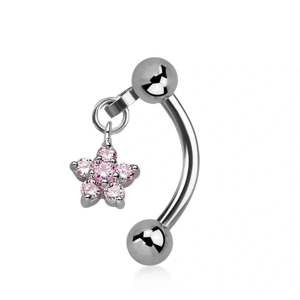 Banánek do pupíku s květinou v různých barvách a kuličkami BNER61 InfinityPierce