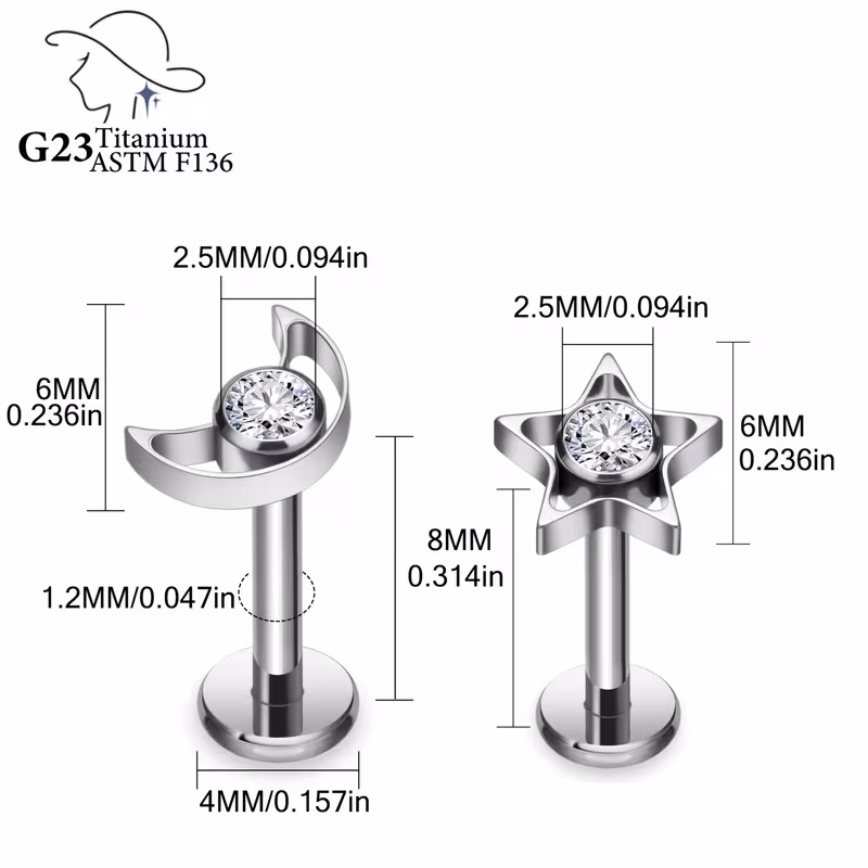 Titanový labret piercing s hvězdičkou – G23 – růžová
