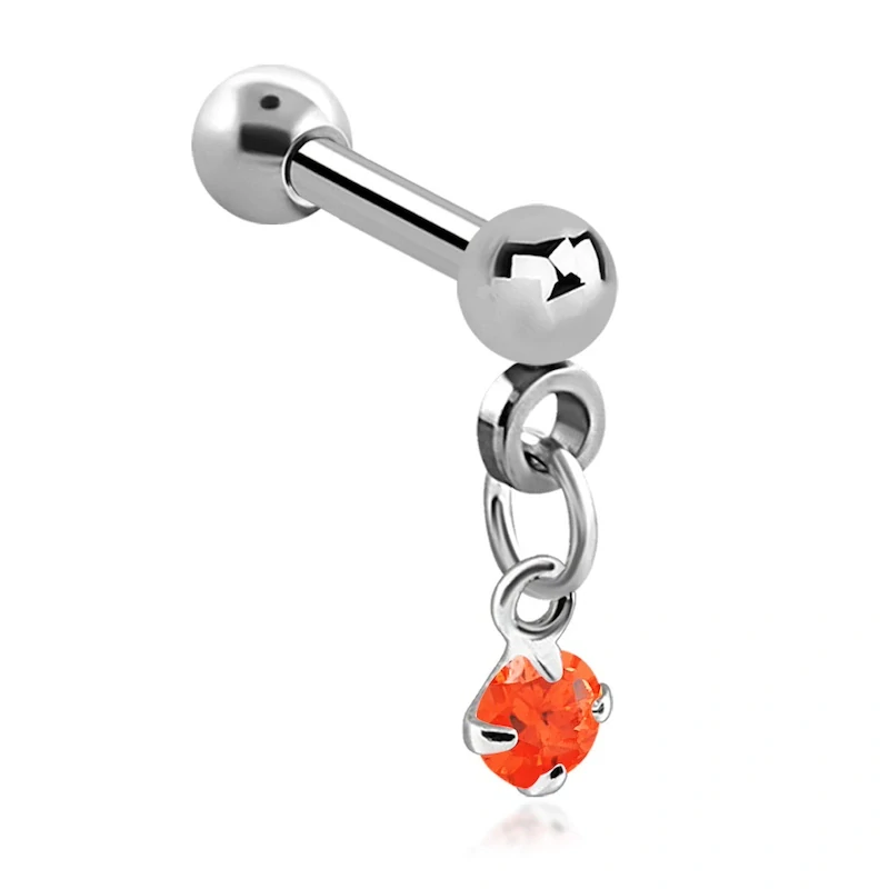 Stříbrný piercing do ucha s kamínkem a řetízkem – levandulová 10 mm