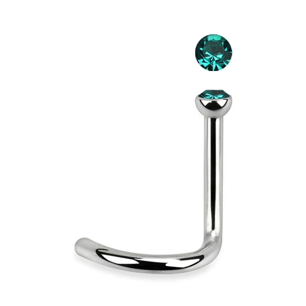 Zahnutý piercing do nosu z chirurgické oceli s kamínky v různých barvách NSC18 InfinityPierce