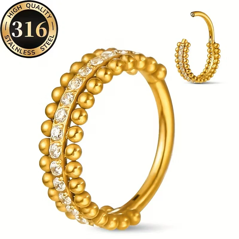 Zlatý kroužek s dvojitou řadou kuliček a krystaly v průměru 8mm