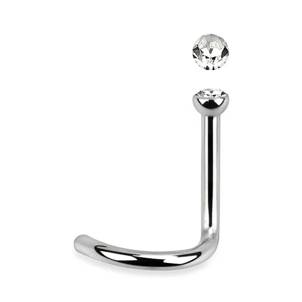 Zahnutý piercing do nosu z chirurgické oceli s kamínky v různých barvách NSC18 InfinityPierce
