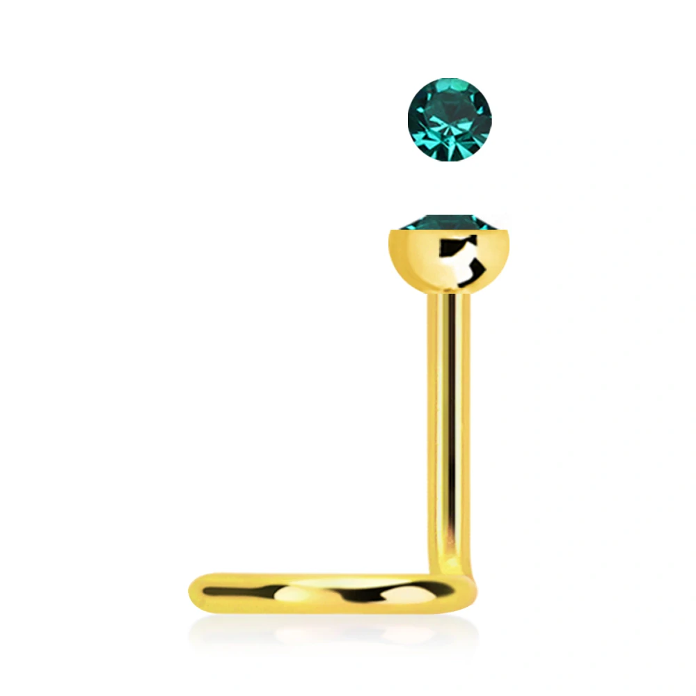 Různěbarevný zahnutý piercing do nosu s kamínky v různých barvách