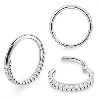 Ocelový kroužek s dvojitou řadou kamínků a kuliček SGSH43 InfinityPierce